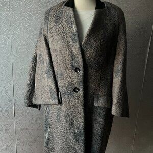 Malloni Womens Gray Textured Leather Flap Pockets Split Sleeve Designer Overcoat